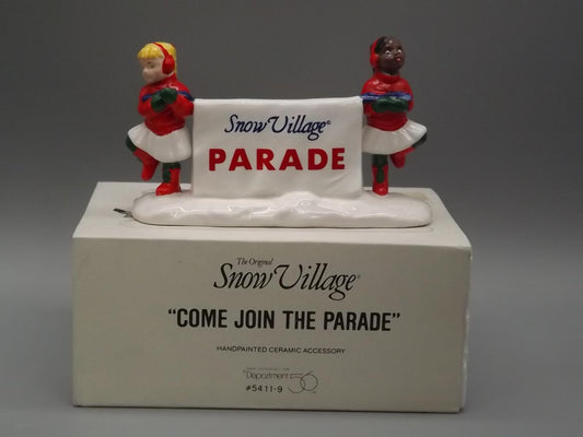 Vintage Snow Village Figurine: "Come Join the Parade" Banner Girls, #5411-9 (With Box)