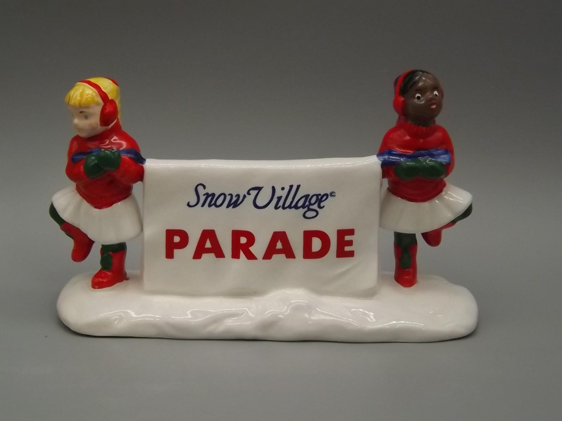 Vintage Snow Village Figurine: "Come Join the Parade" Banner Girls, #5411-9 (With Box)