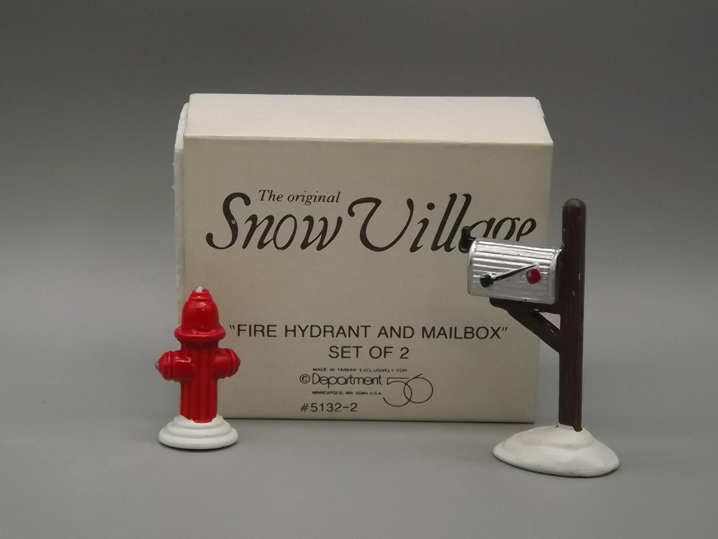 Vintage Snow Village Fire Hydrant and Mailbox Figures - #5132-2