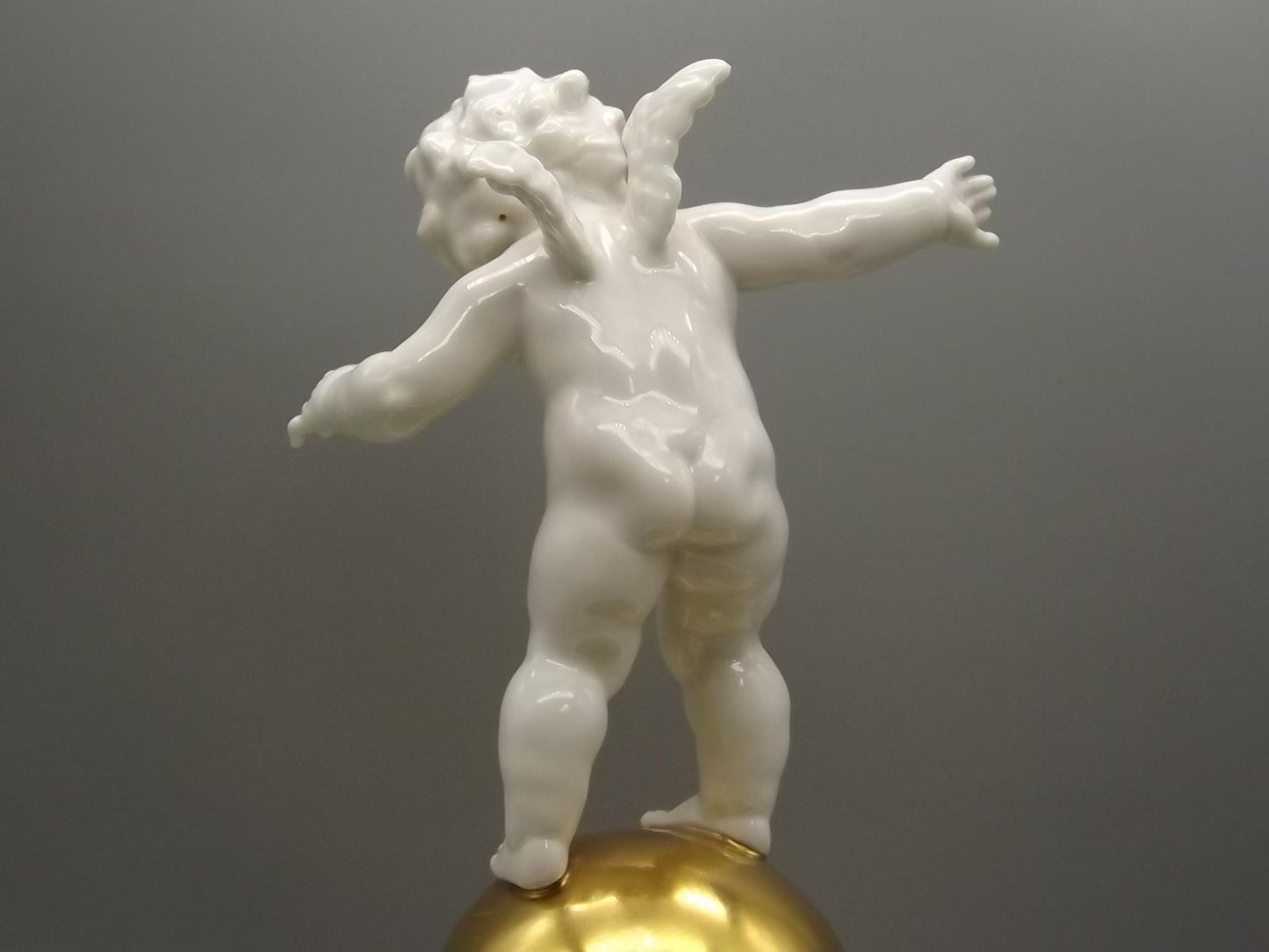 Vintage Hutschenreuther Porcelain Cherub Flower Frog on Gold Sphere