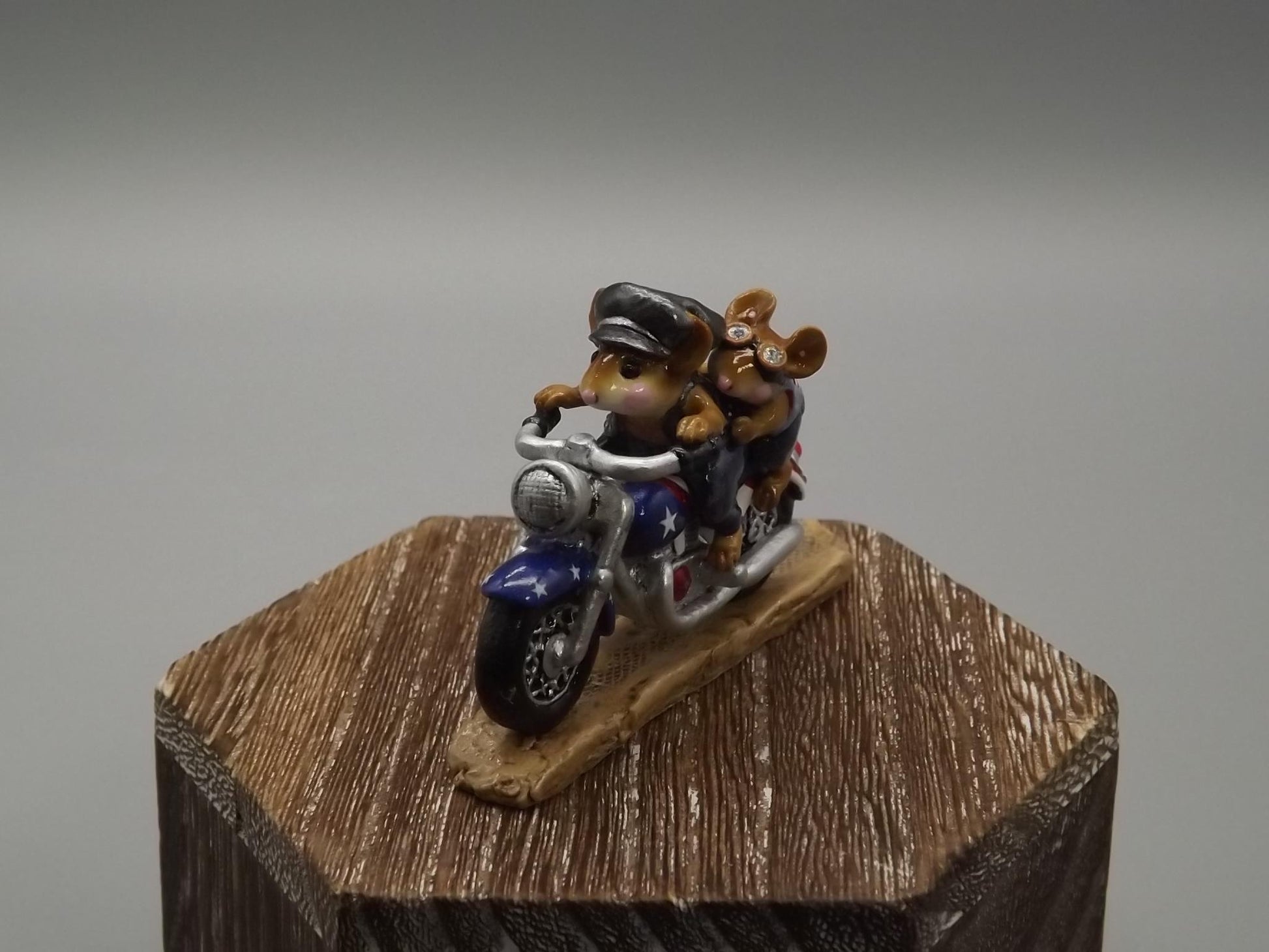 Rare Wee Forest Folk Figurine: "Free Wheelin" Motorcycle Mice