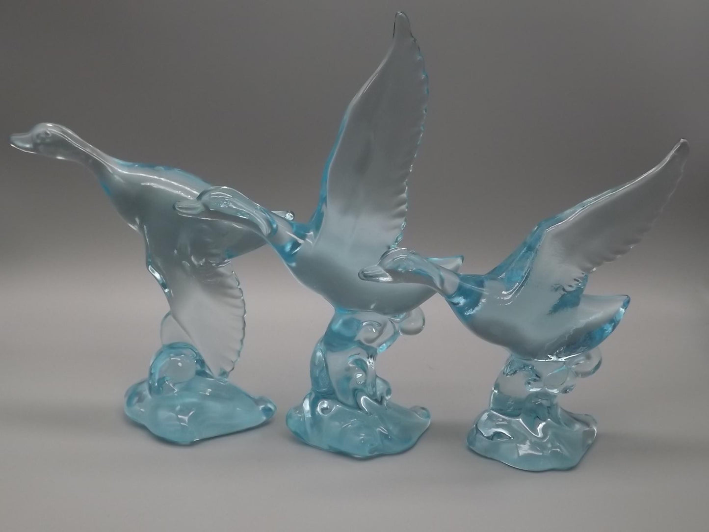 Vintage Heisey Imperial Mallards Figurines: Horizon Blue Glass Set
