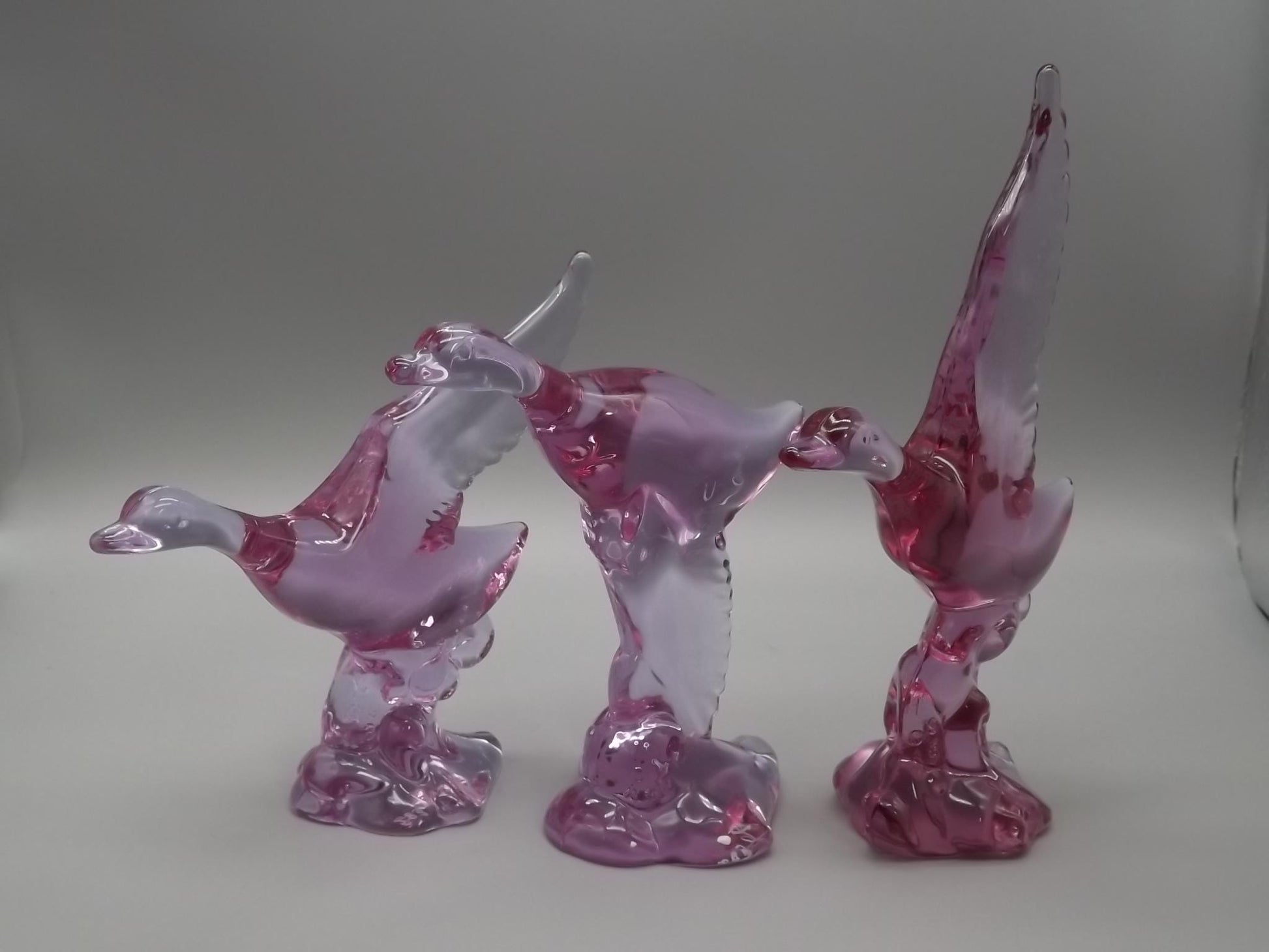 Vintage Heisey Lavender Ice Glass Mallard Figurines - Dalzell Mold Set
