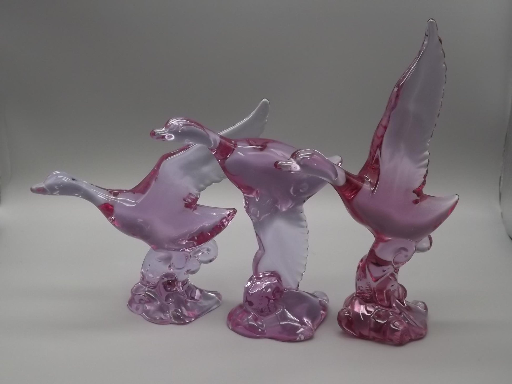 Vintage Heisey Lavender Ice Glass Mallard Figurines - Dalzell Mold Set