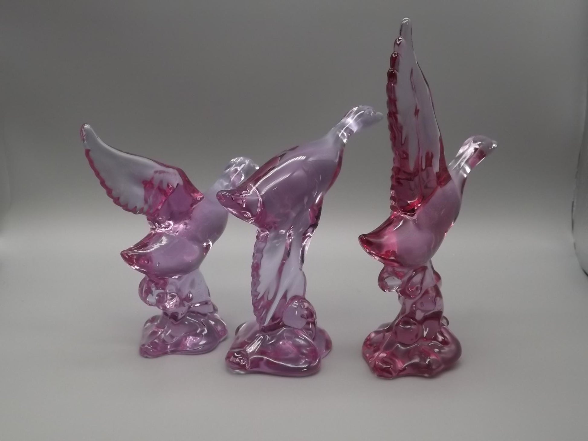 Vintage Heisey Lavender Ice Glass Mallard Figurines - Dalzell Mold Set
