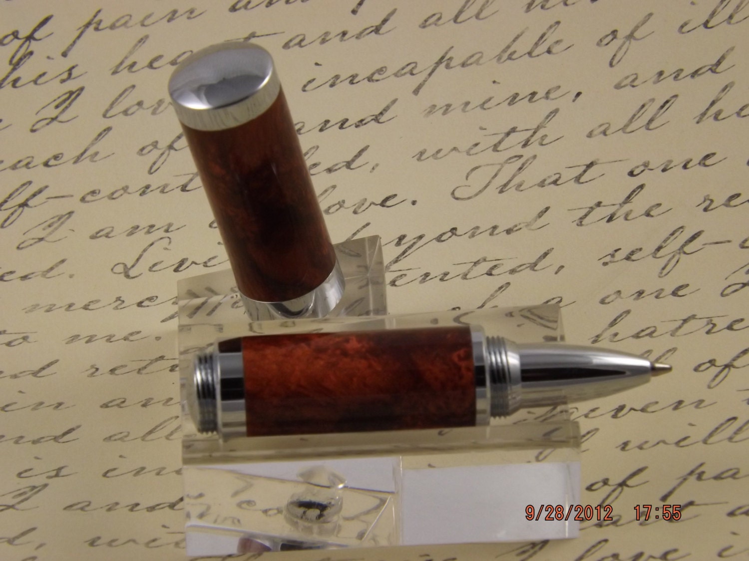 Handmade Pearlized Molten Copper Acrylic Lipstick sized Pen.