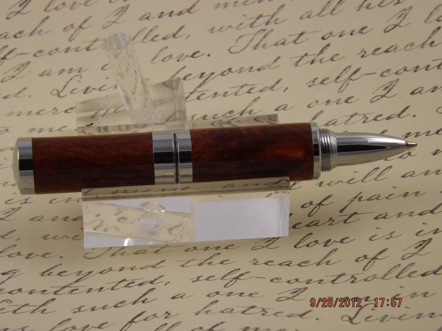 Handmade Pearlized Molten Copper Acrylic Lipstick sized Pen.