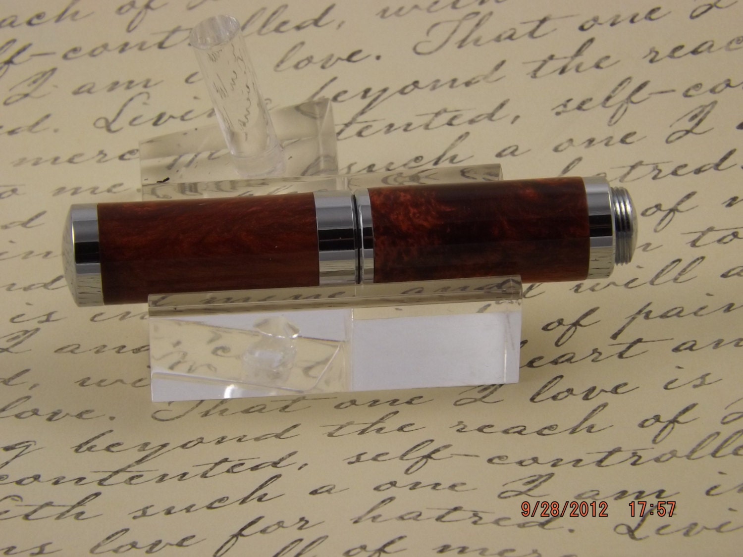 Handmade Pearlized Molten Copper Acrylic Lipstick sized Pen.