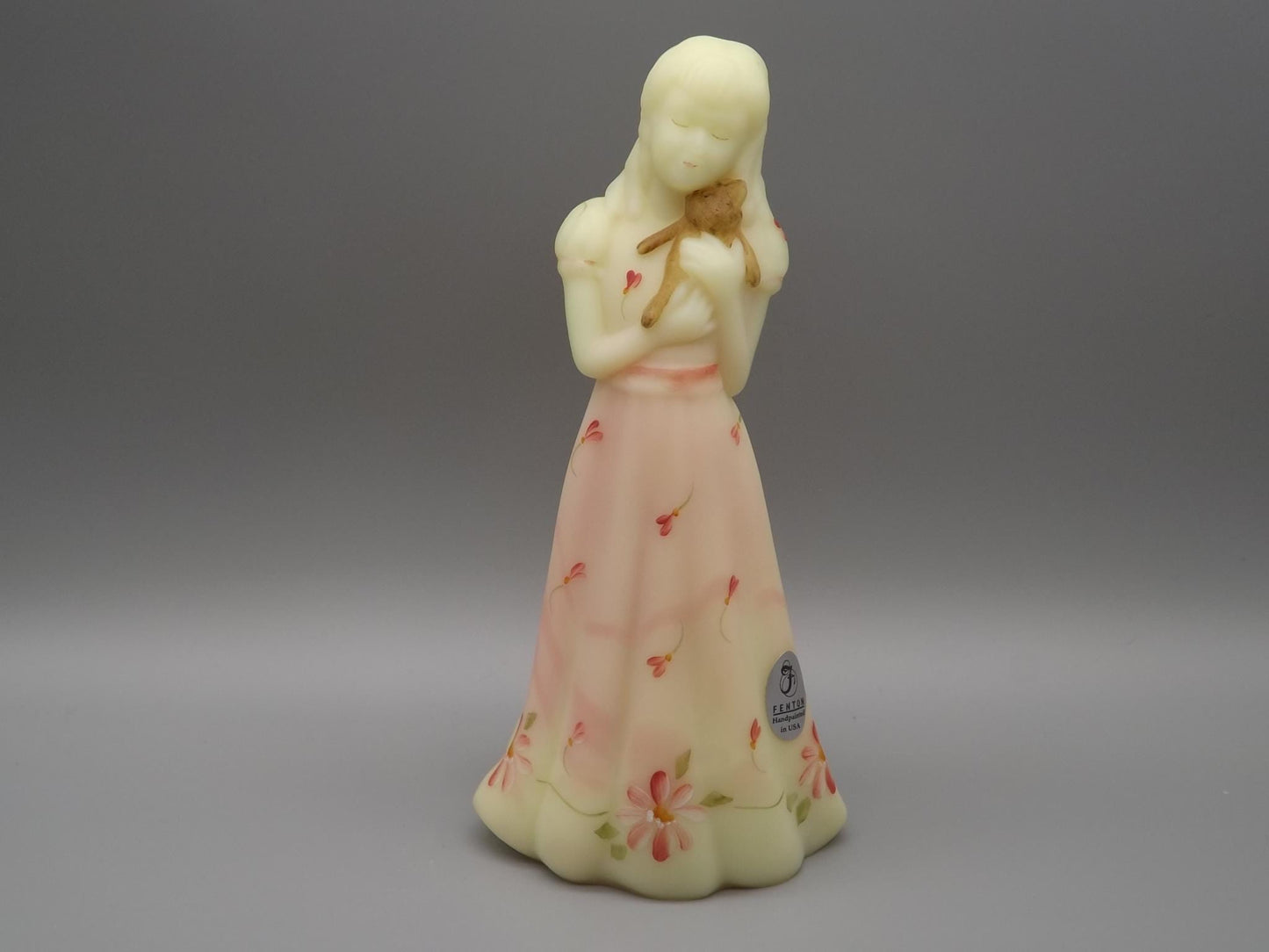 Vintage Fenton Little Sister Roselene Figure. Hand painted and signed by the artist M. Kibbe.