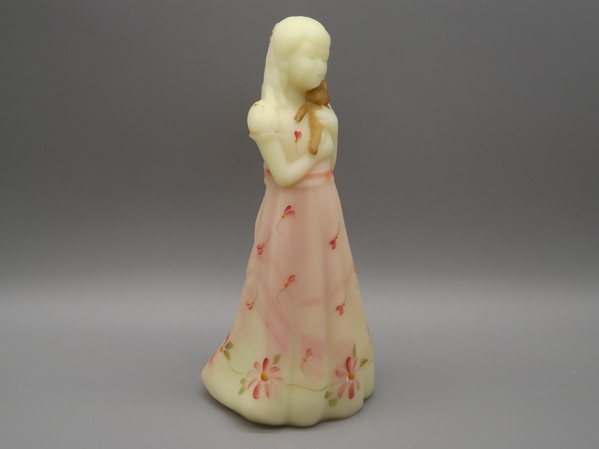 Vintage Fenton Little Sister Roselene Figure. Hand painted and signed by the artist M. Kibbe.