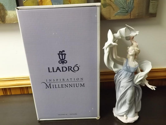 Vintage Lladro Figurine: Inspiration Millenium New Horizons, Woman with Doves (With Box & COA)