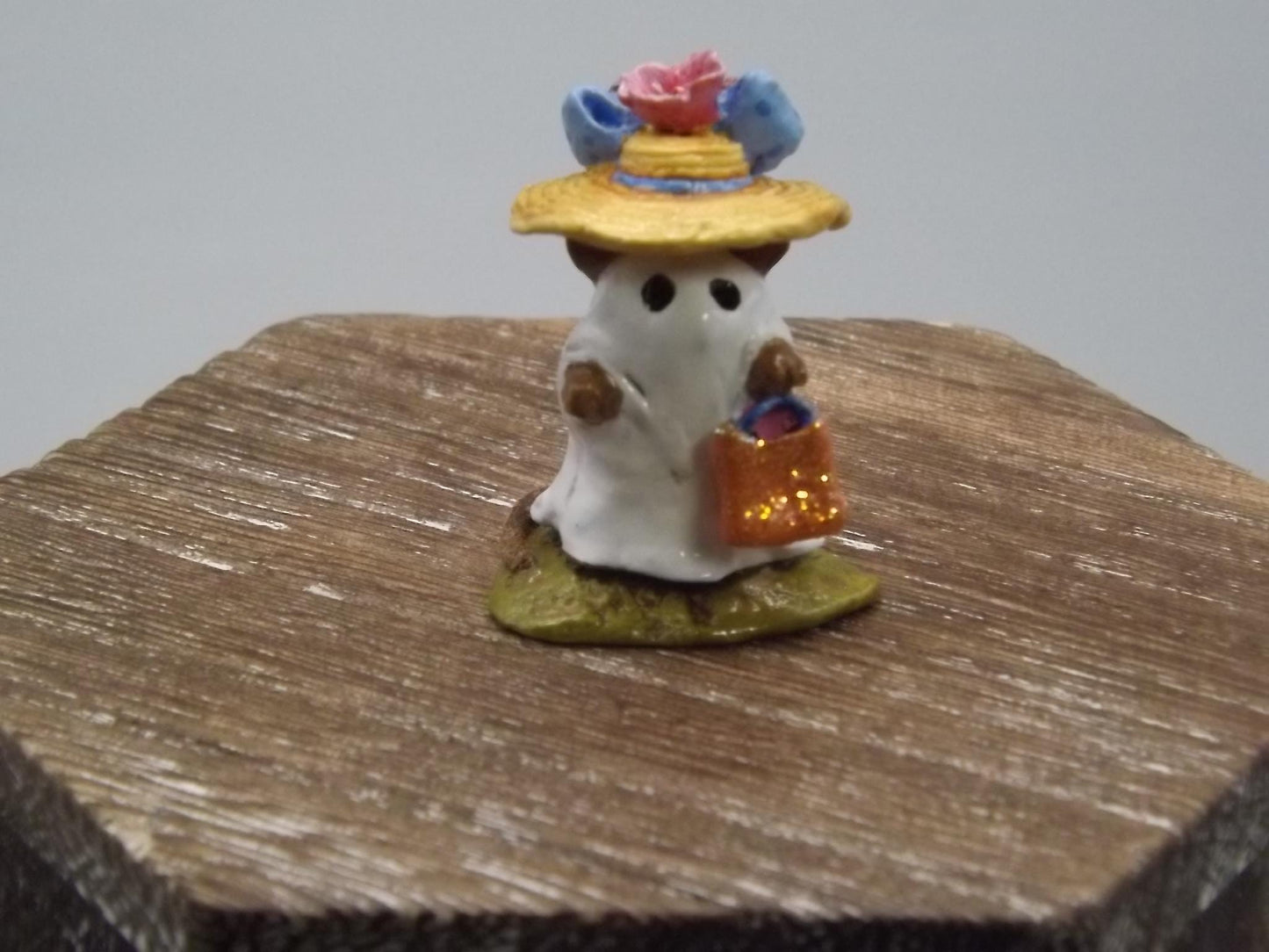 Vintage Wee Forest Folk Mouse Figurine: "Mommy's Little Ghost" Halloween Decor