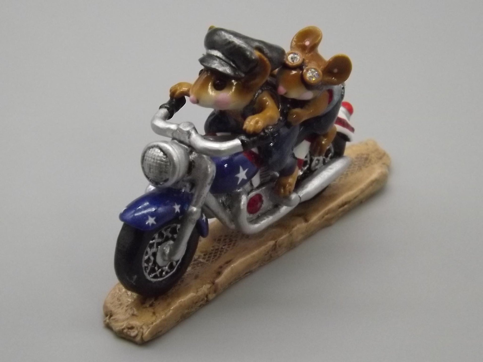 Rare Wee Forest Folk Figurine: "Free Wheelin" Motorcycle Mice