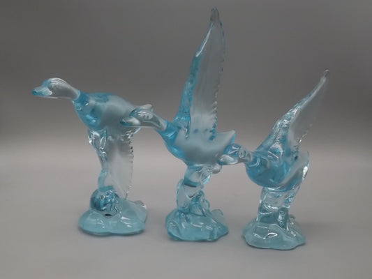 Vintage Heisey Imperial Mallards Figurines: Horizon Blue Glass Set