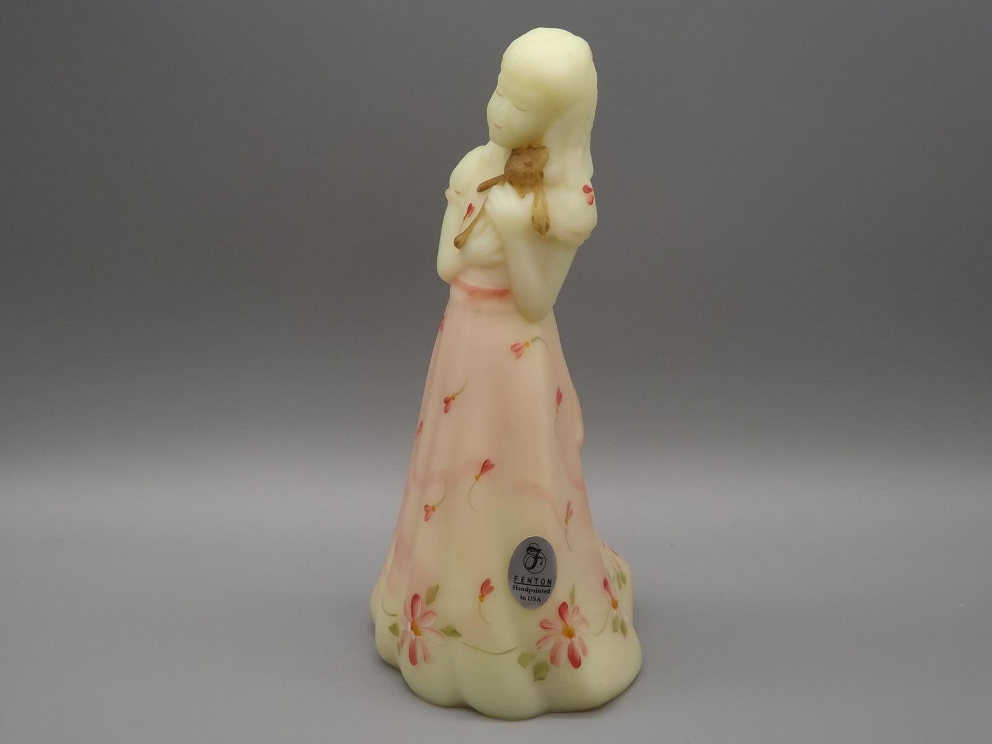 Vintage Fenton Little Sister Roselene Figure. Hand painted and signed by the artist M. Kibbe.