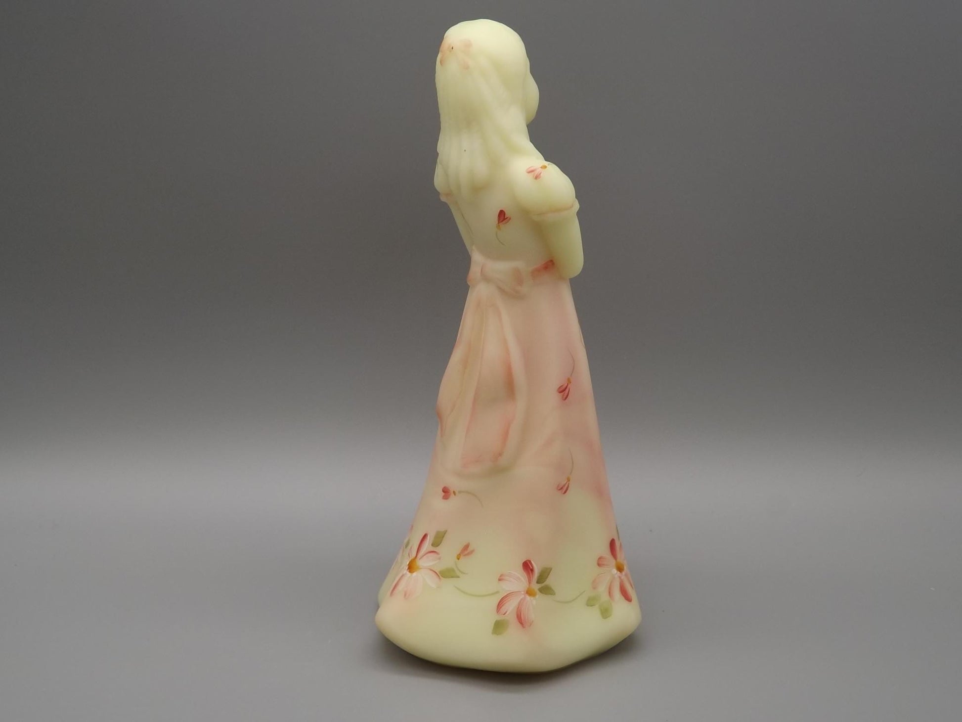 Vintage Fenton Little Sister Roselene Figure. Hand painted and signed by the artist M. Kibbe.