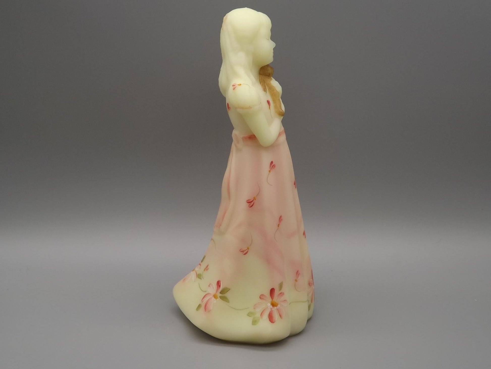 Vintage Fenton Little Sister Roselene Figure. Hand painted and signed by the artist M. Kibbe.
