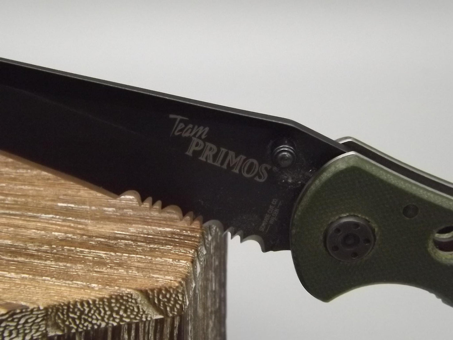 Schrade "Team Primo's" liner lock folding Tanto blade Knife. With original box and paperwork.