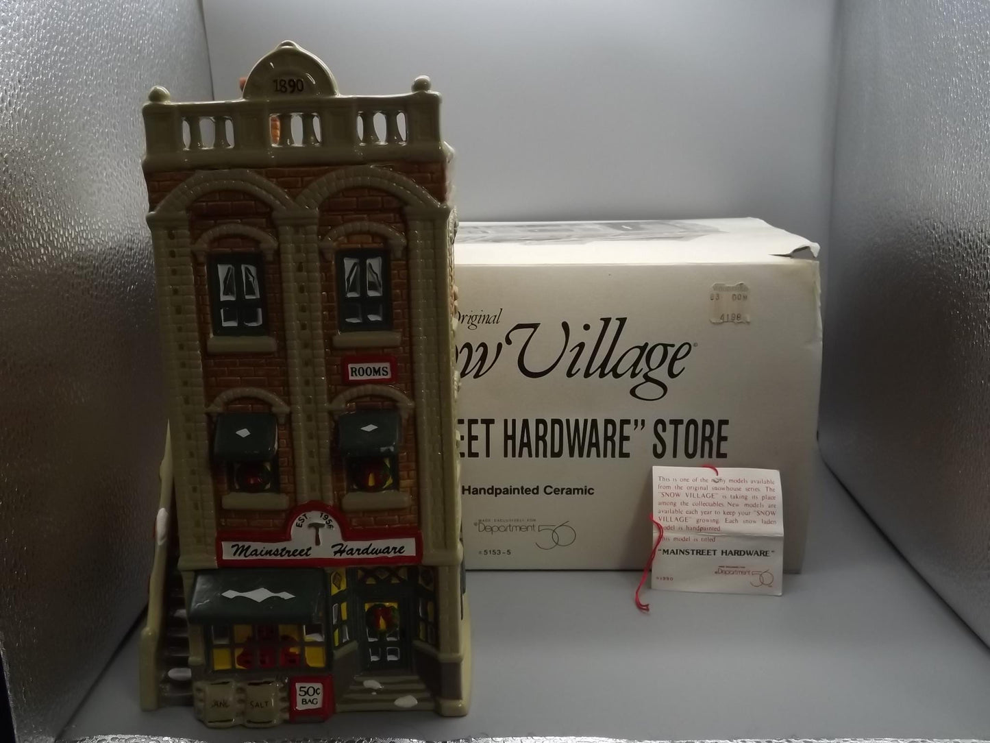 Vintage 1990 Snow Village "Mainstreet Hardware" Illuminated building seasonal display village scene. With box.