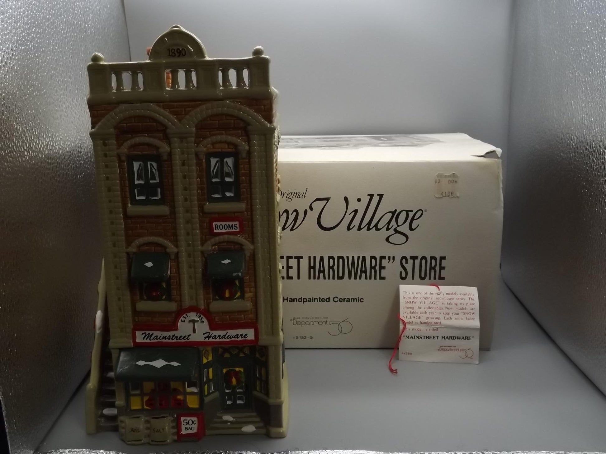 Vintage 1990 Snow Village "Mainstreet Hardware" Illuminated building seasonal display village scene. With box.