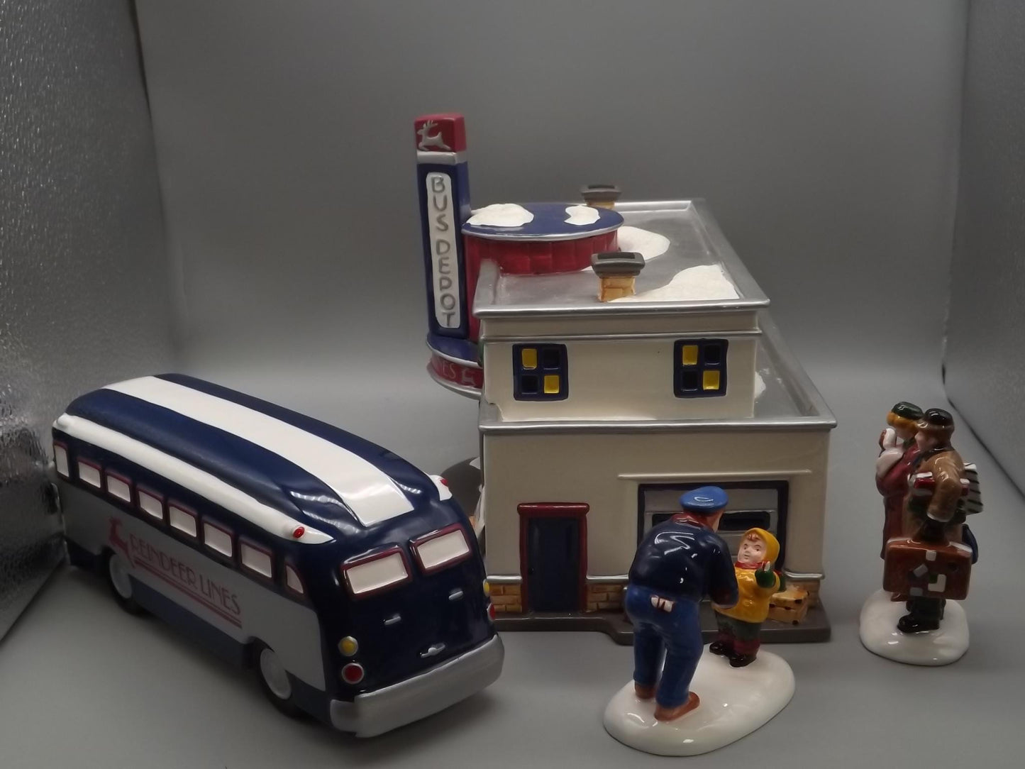 Vintage 1996 Snow Village Reindeer Bus Depot with Boxes