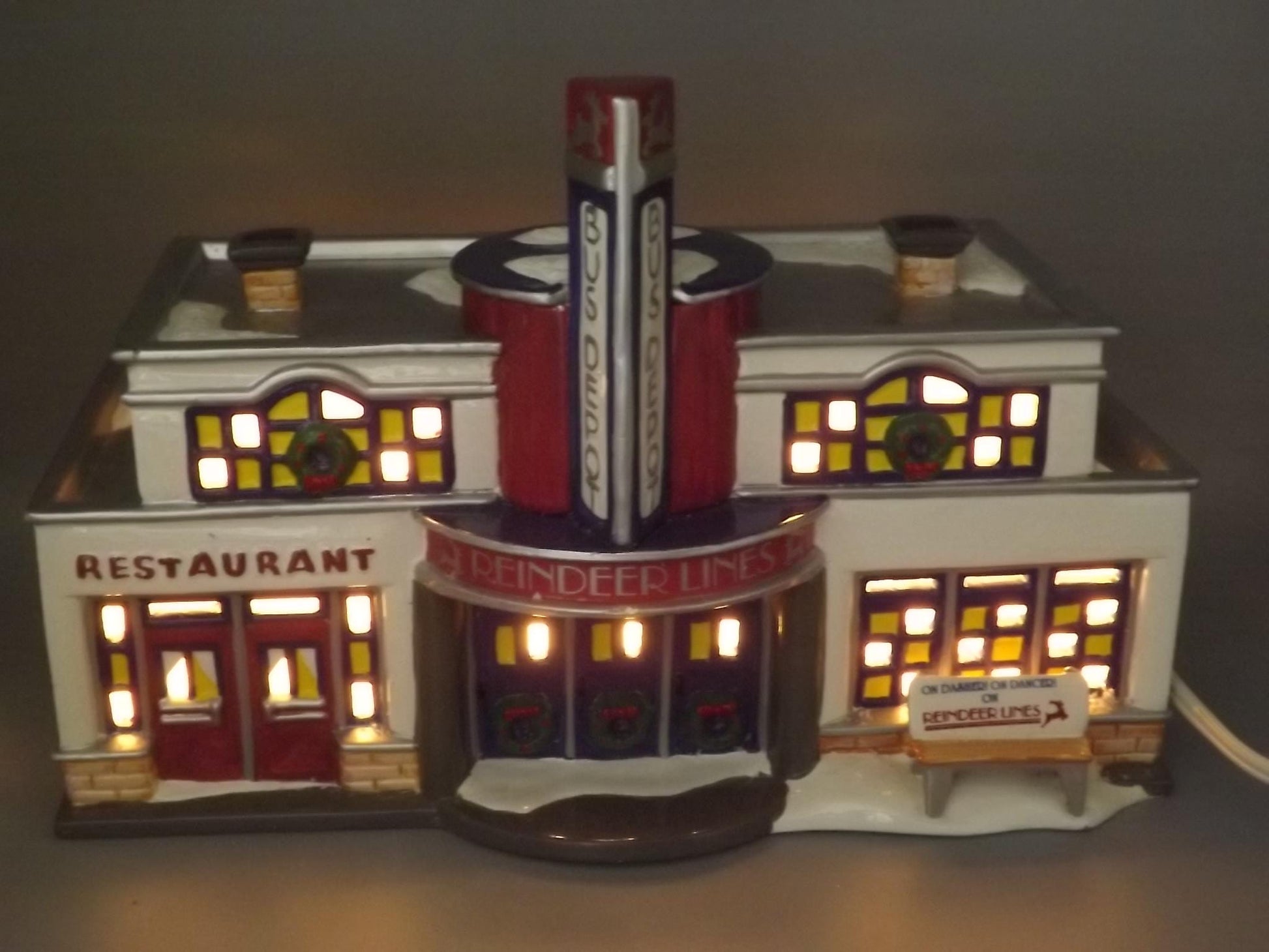 Vintage 1996 Snow Village Reindeer Bus Depot with Boxes