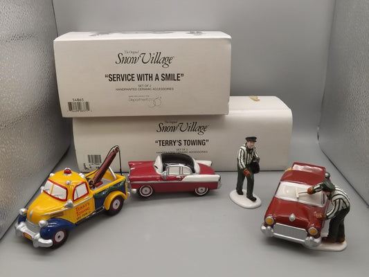 Vintage Snow Village Terry's Towing & Service Accessories with Boxes
