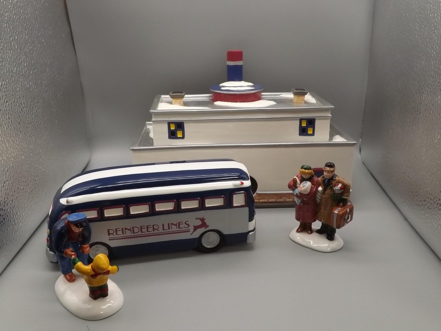 Vintage 1996 Snow Village Reindeer Bus Depot with Boxes