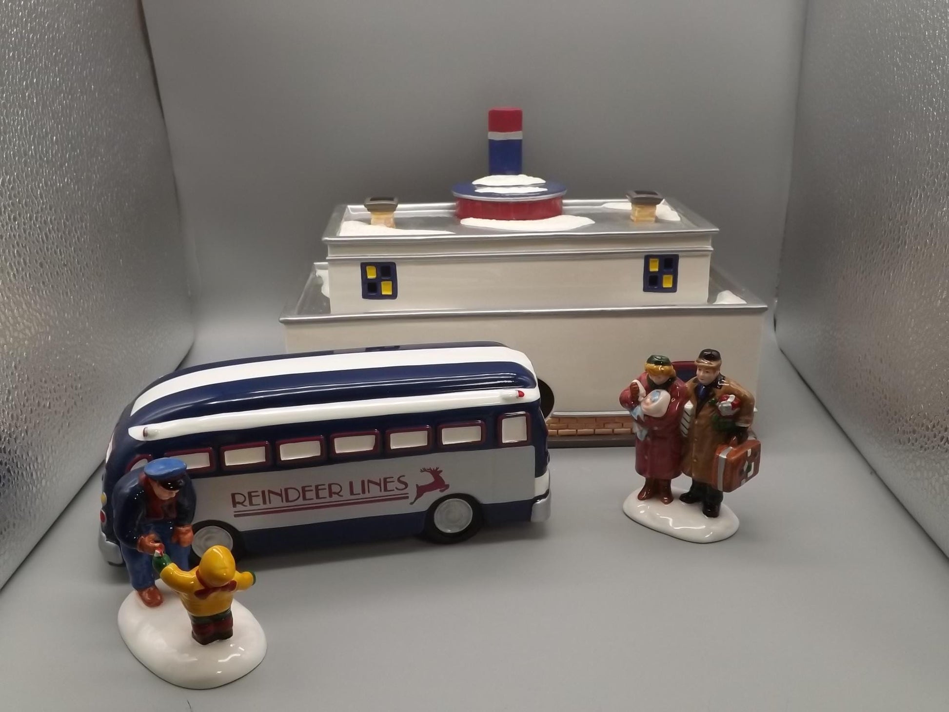 Vintage 1996 Snow Village Reindeer Bus Depot with Boxes