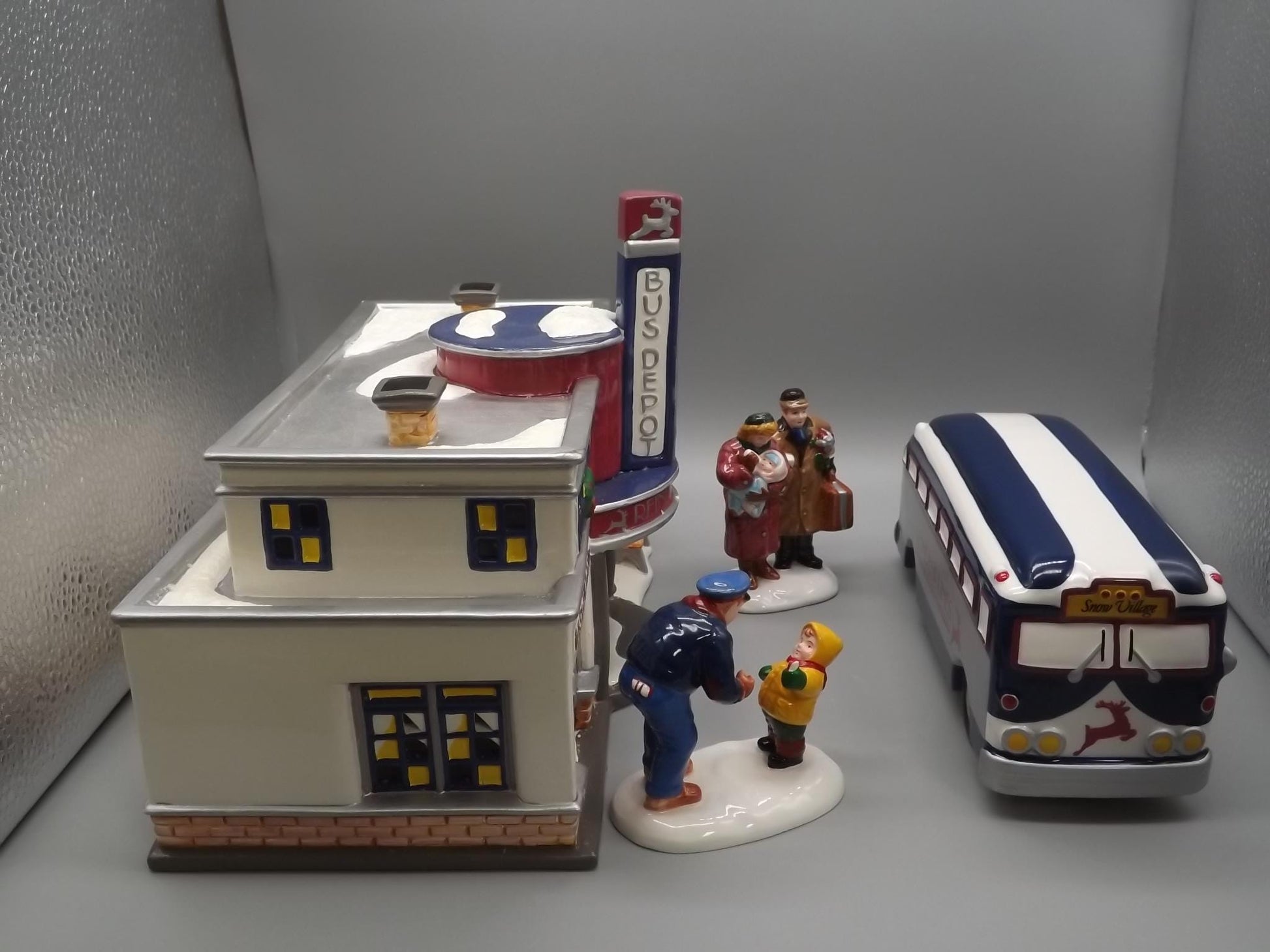 Vintage 1996 Snow Village Reindeer Bus Depot with Boxes