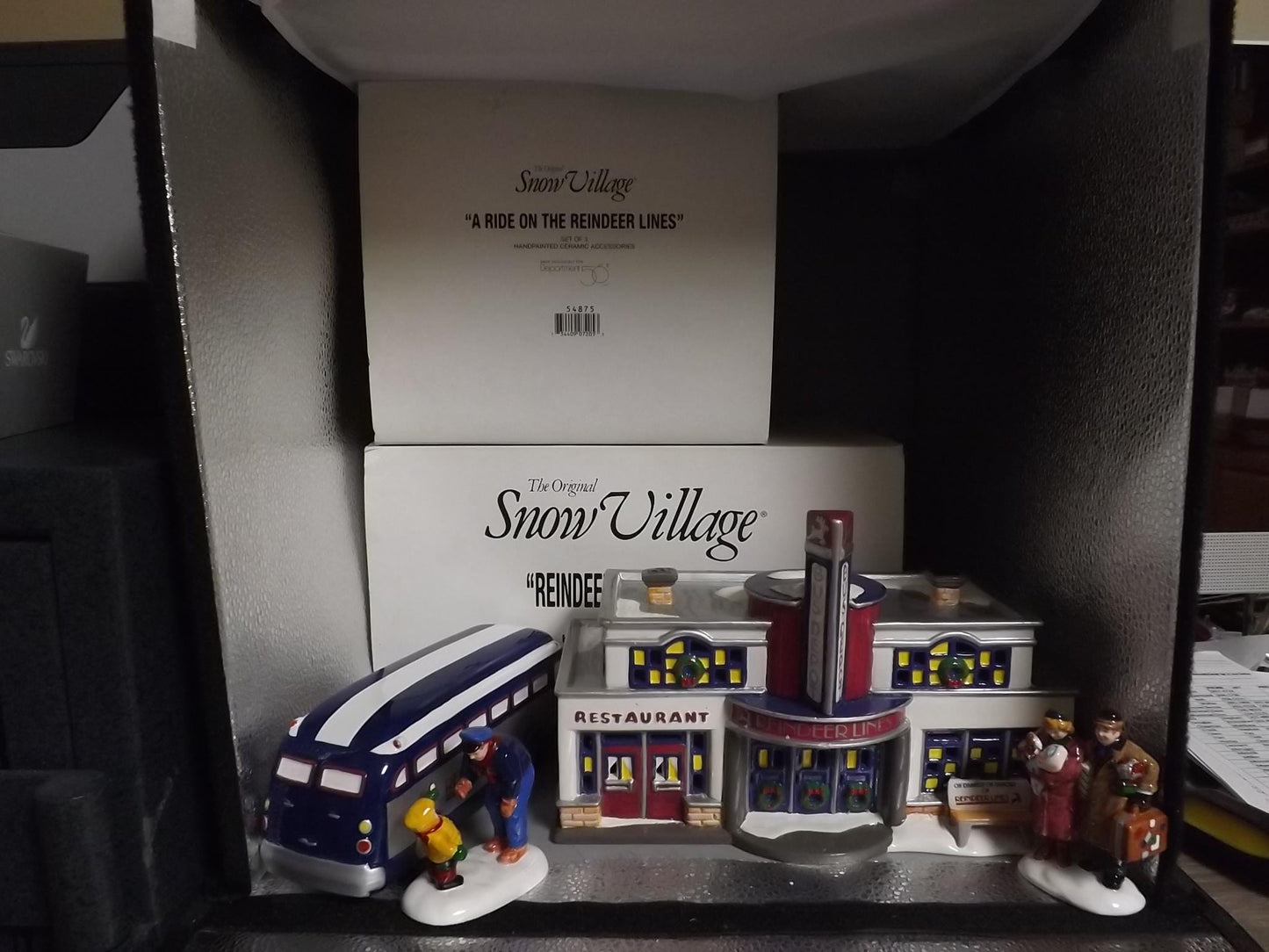 Vintage 1996 Snow Village Reindeer Bus Depot with Boxes