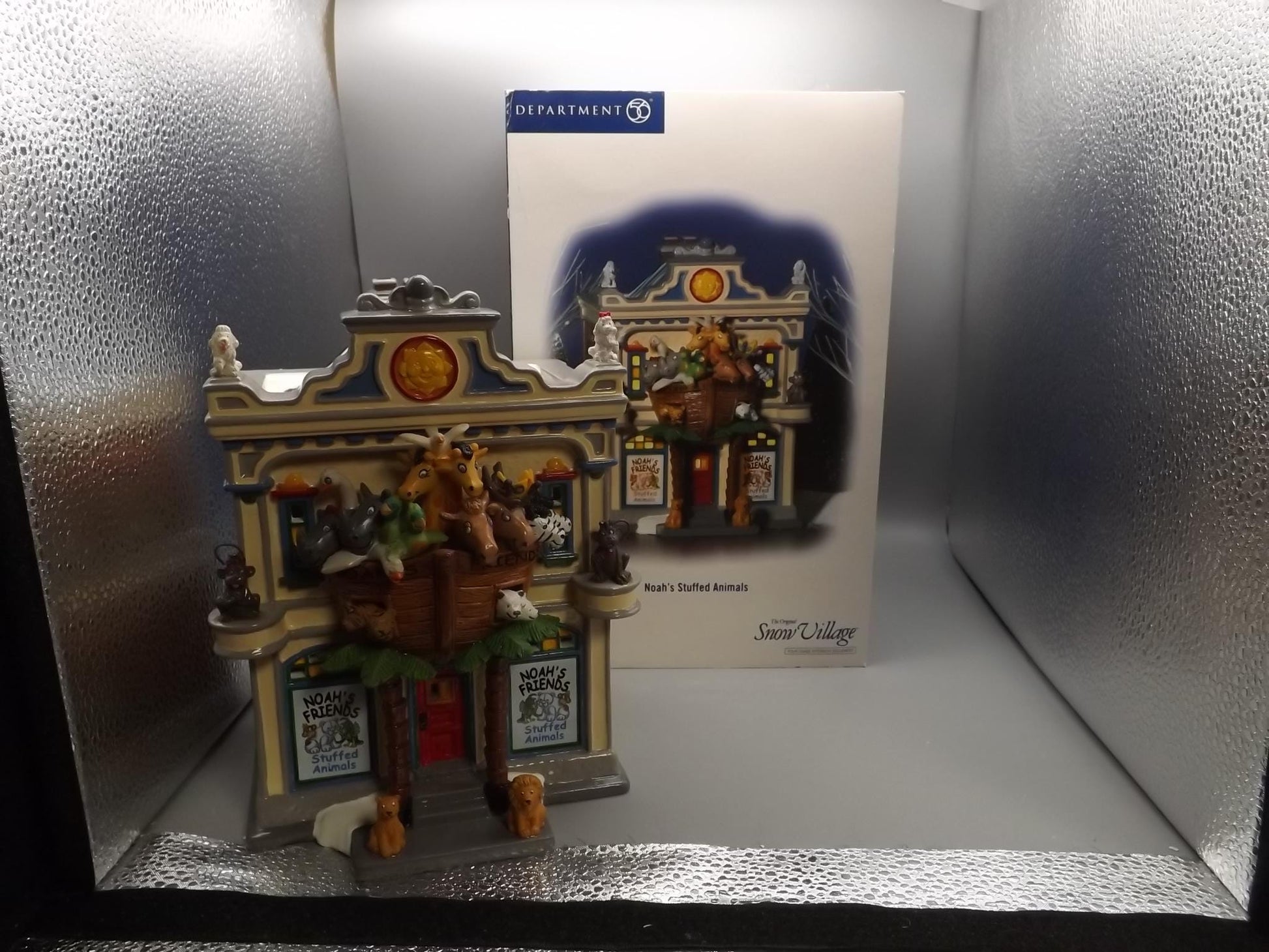 Vintage Snow Village "Noah's Stuffed Animals" Illuminated building seasonal display village scene. With box.