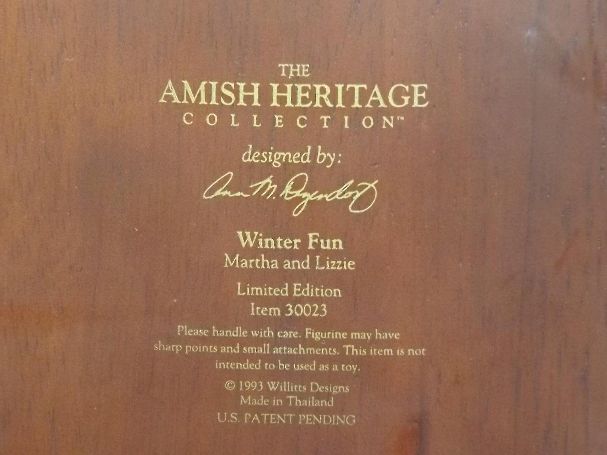 Vintage Willits Amish Figurine: Winter Fun, Martha and Lizzie