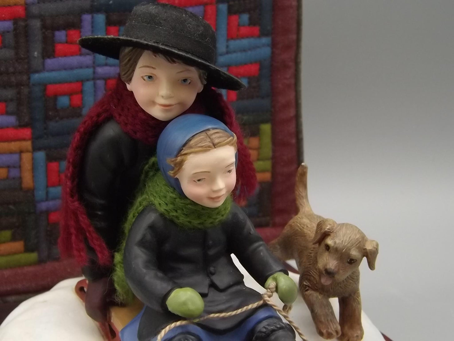 Vintage Willits Amish Figurine: Sledding Together, First Issue