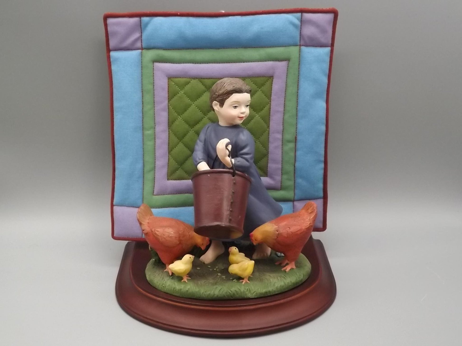 Vintage 1994 Willits Amish Figurine: "Feeding the Chickens"