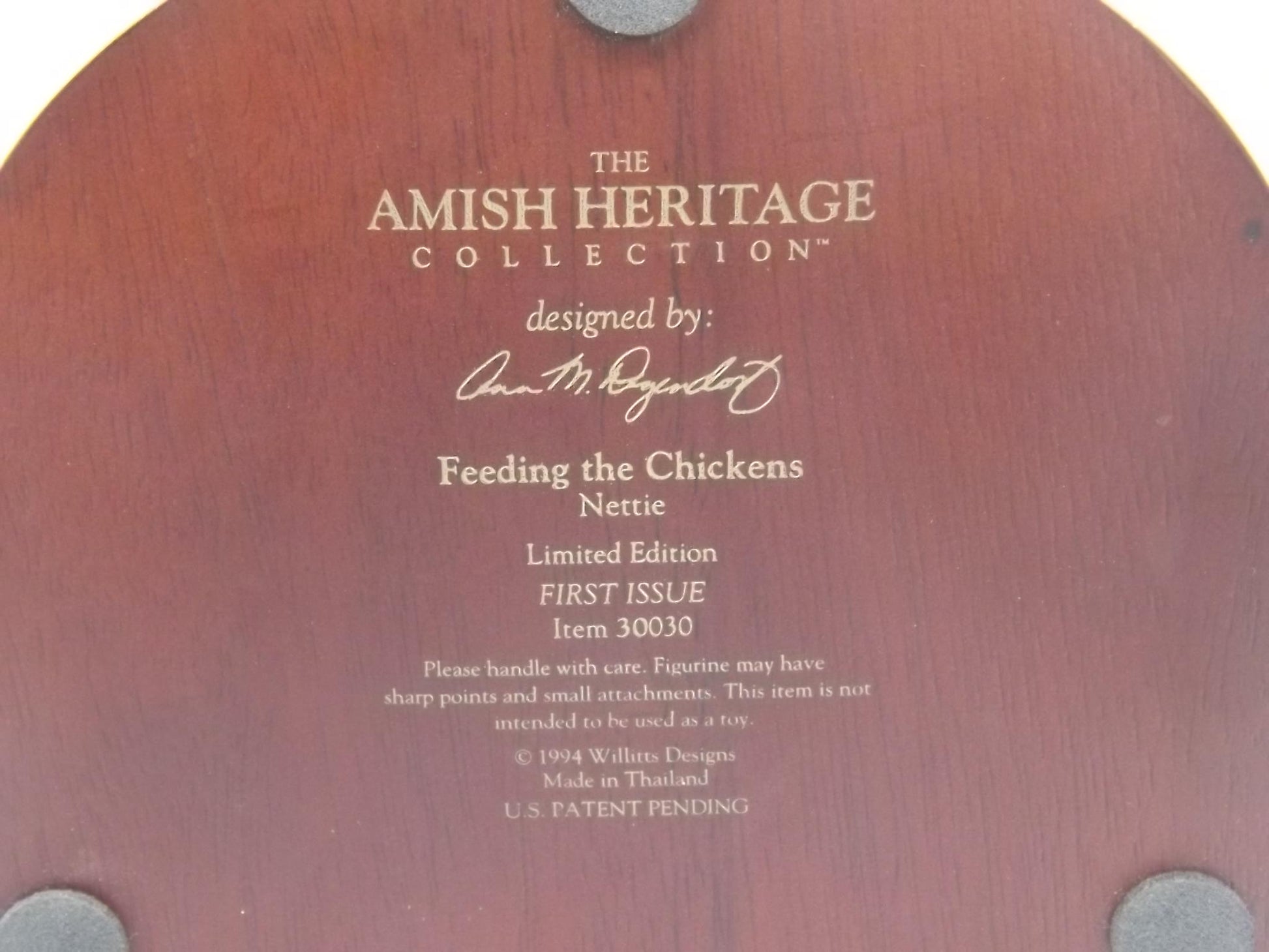 Vintage 1994 Willits Amish Figurine: "Feeding the Chickens"