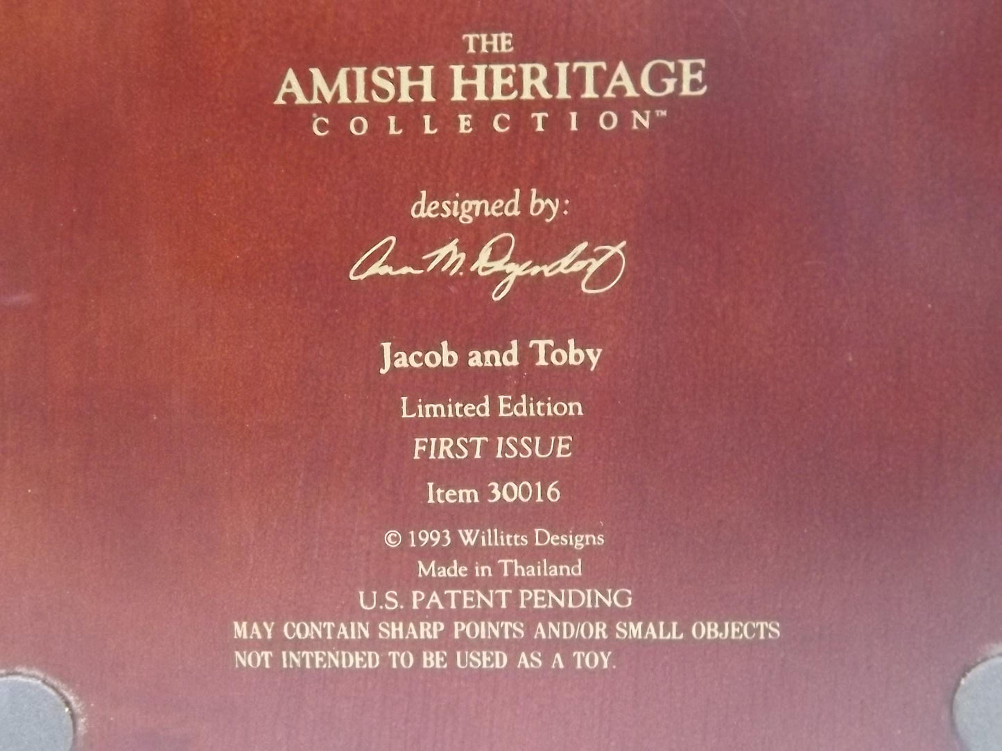 Vintage 1993 Willits Amish Heritage Figurine: Jacob and Toby with Dog