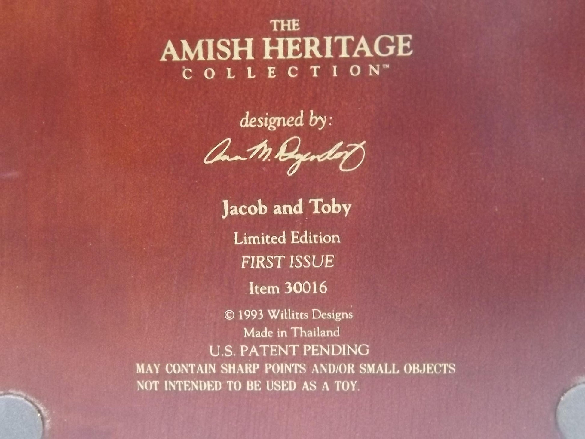 Vintage 1993 Willits Amish Heritage Figurine: Jacob and Toby with Dog