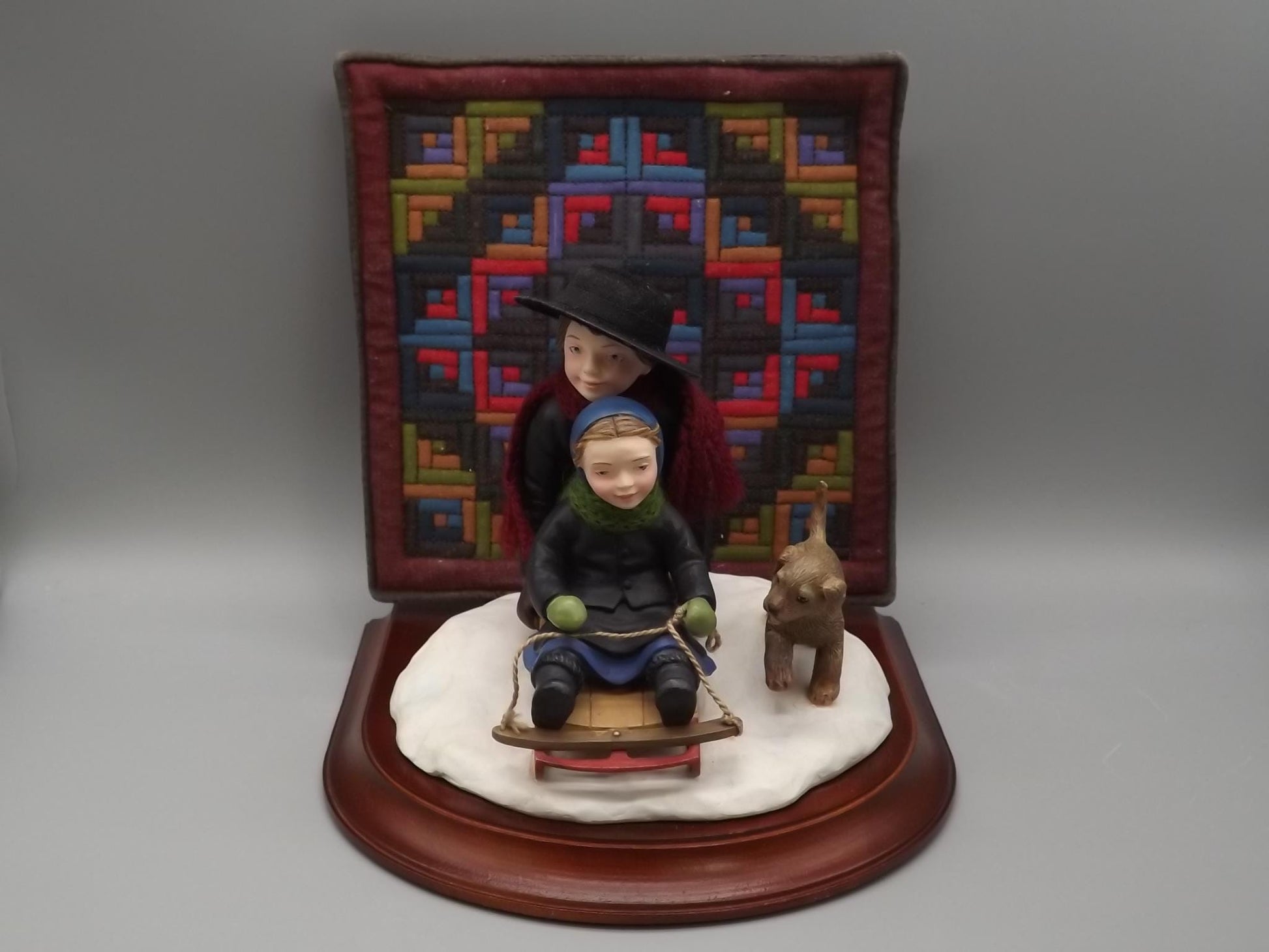 Vintage Willits Amish Figurine: Sledding Together, First Issue