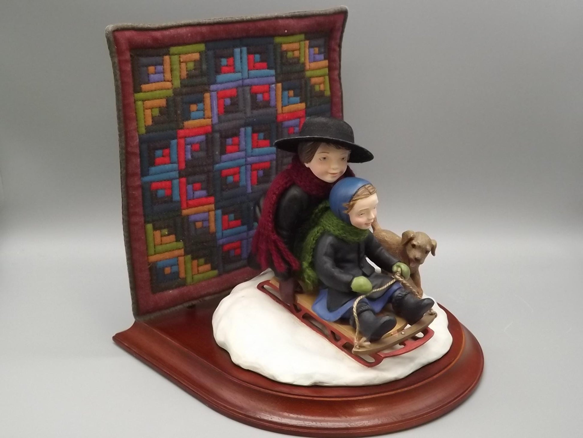 Vintage Willits Amish Figurine: Sledding Together, First Issue