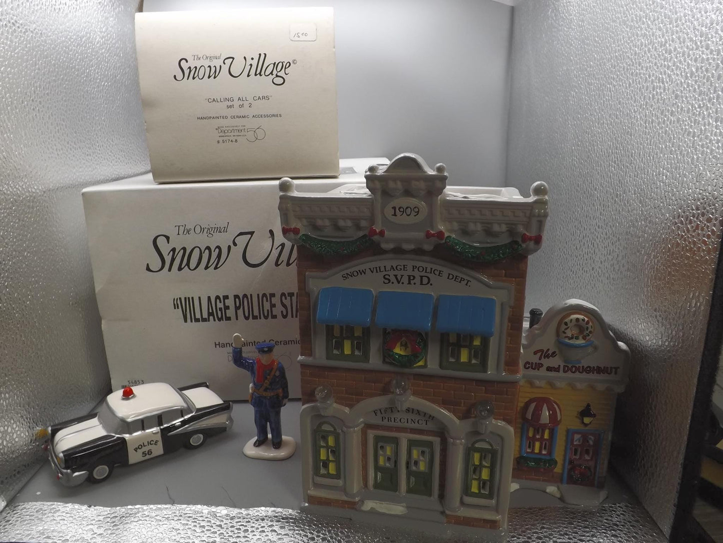 Vintage 1995 Snow Village Police Station with Car & Boxes