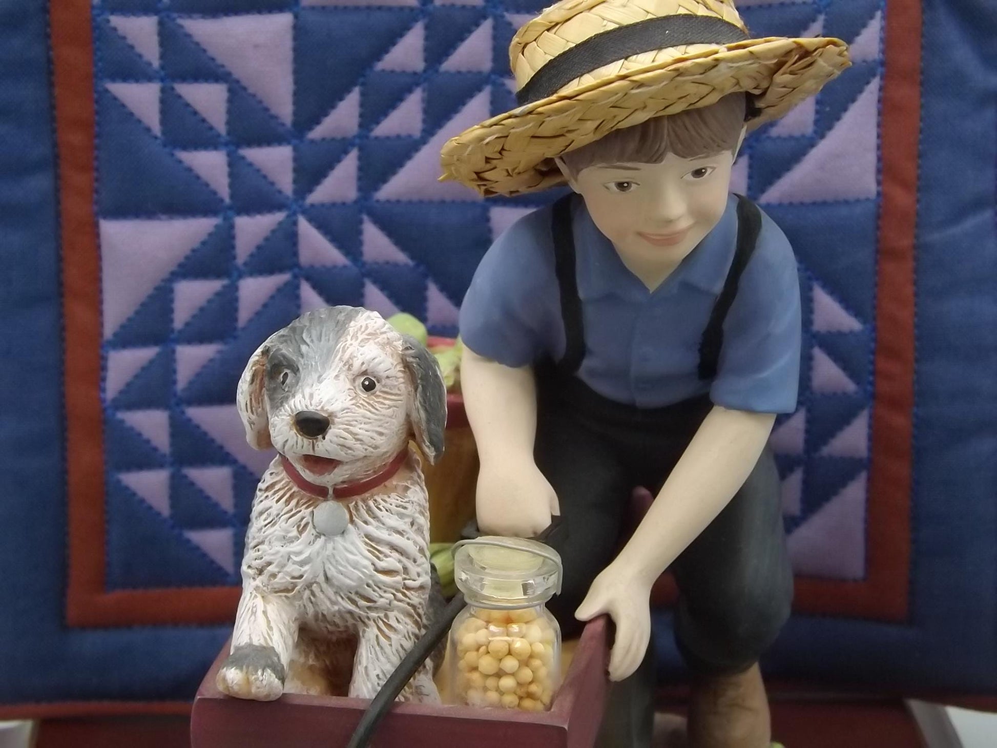 Vintage 1993 Willits Amish Heritage Figurine: Jacob and Toby with Dog