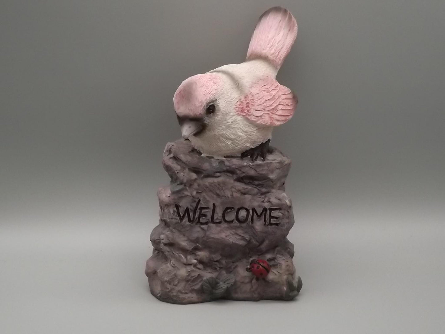Pink Bird Figurine on Welcome Sign: Home Decor Gift