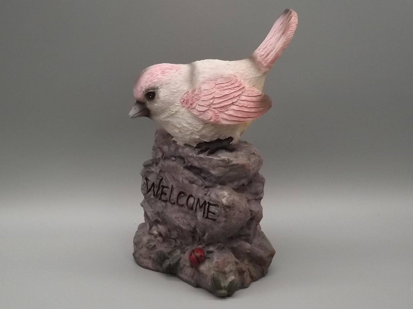 Pink Bird Figurine on Welcome Sign: Home Decor Gift
