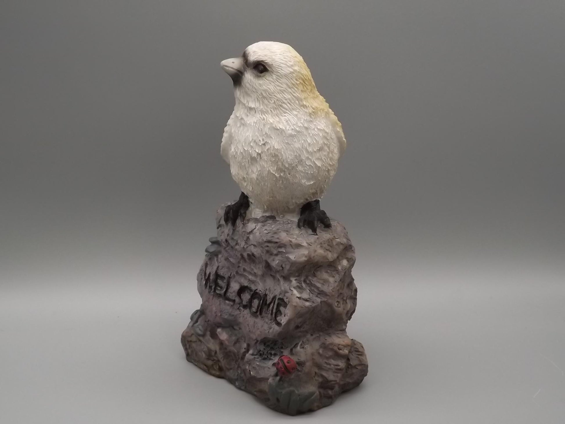 Bird Figurine on Welcome Sign: Black and White Feathered Friend Gift