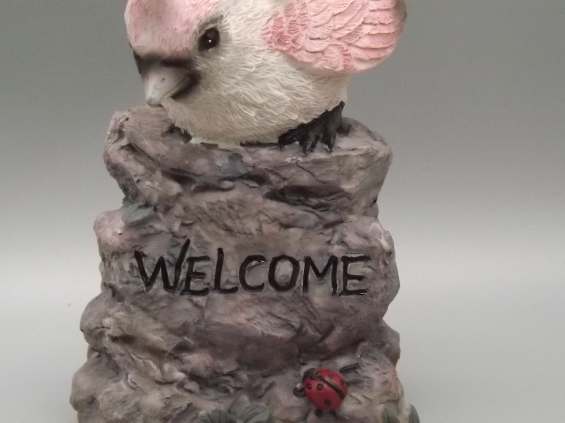 Pink Bird Figurine on Welcome Sign: Home Decor Gift