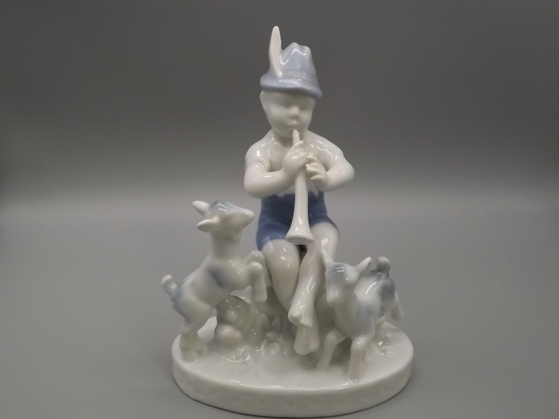 Vintage Gerold Porzellan Figurine: Piper with Goats, Bavaria West Germany