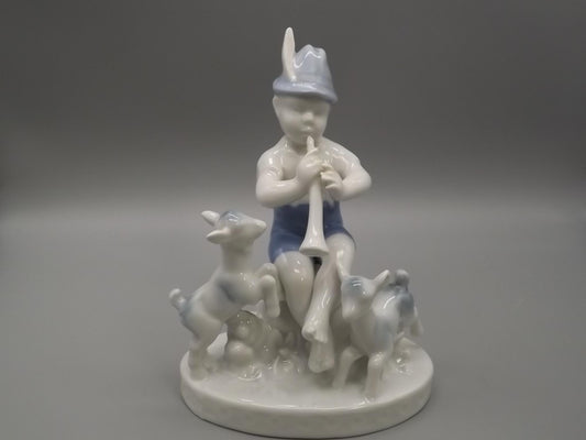Vintage Gerold Porzellan Figurine: Piper with Goats, Bavaria West Germany