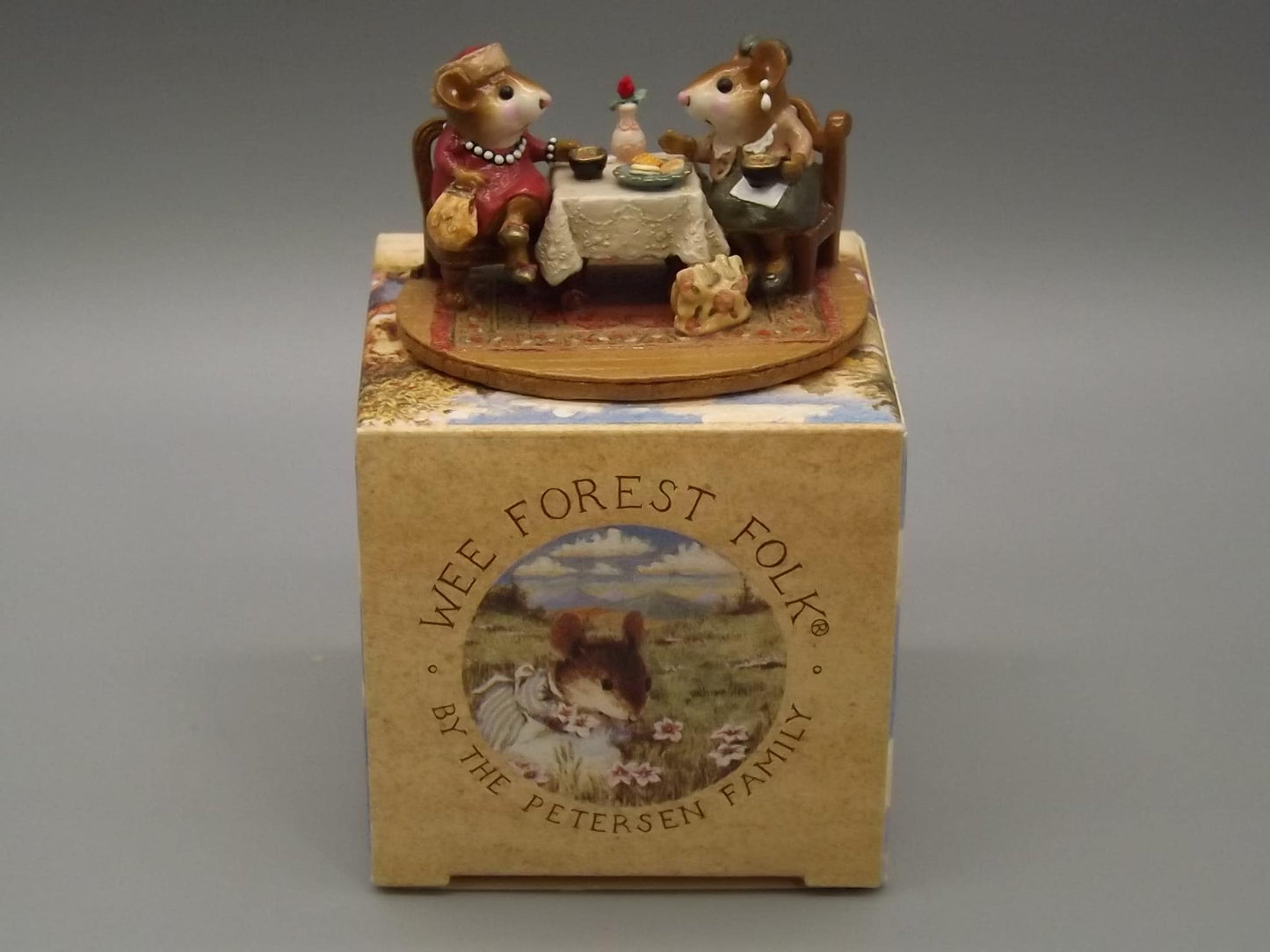 Vintage Wee Forest Folk Mice Figurine: Tea with Tillie, 2002