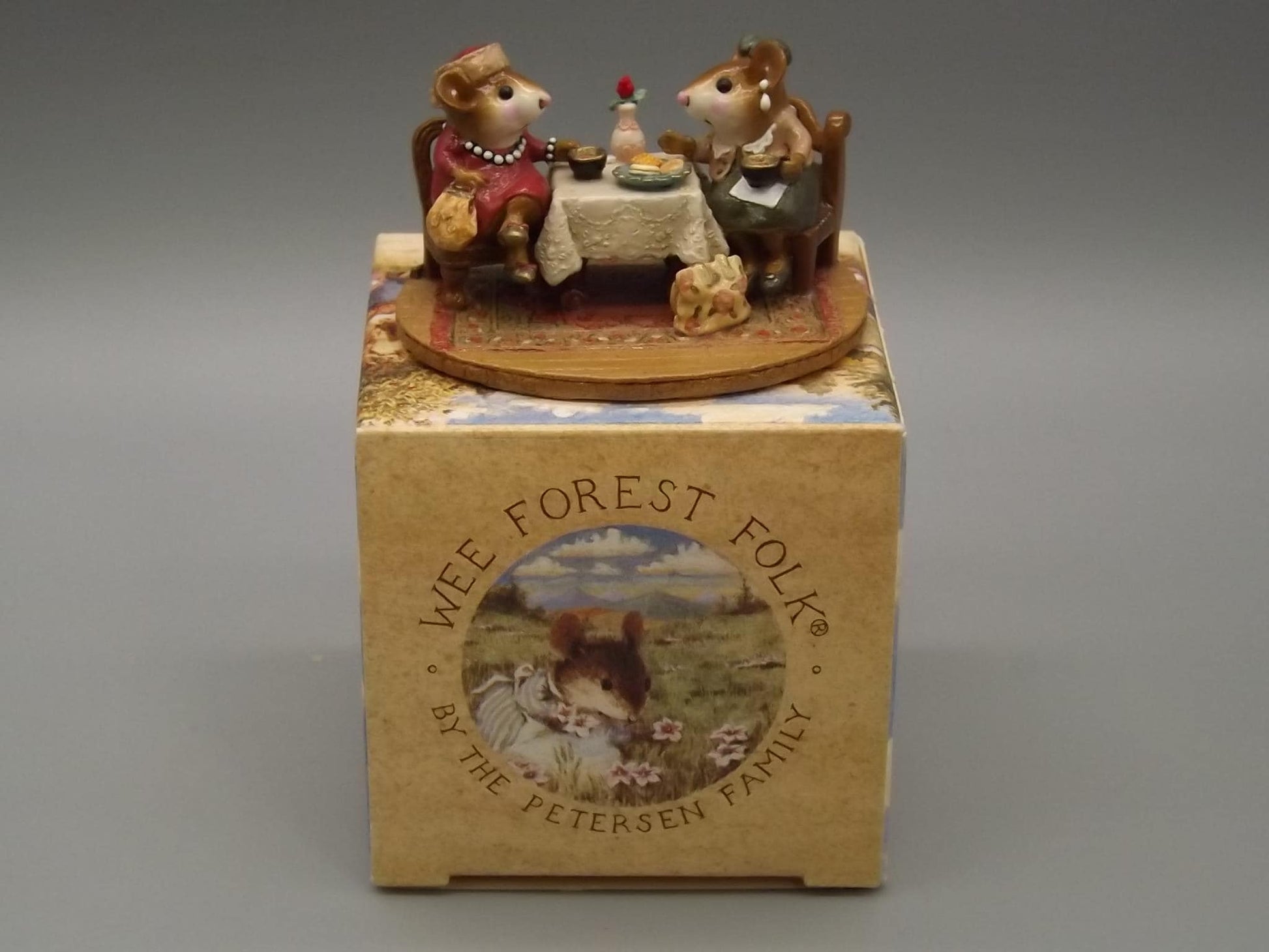 Vintage Wee Forest Folk Mice Figurine: Tea with Tillie, 2002